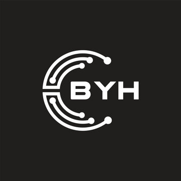 BYH letter technology logo design on black background. BYH creative initials letter IT logo concept. BYH setting shape design.
