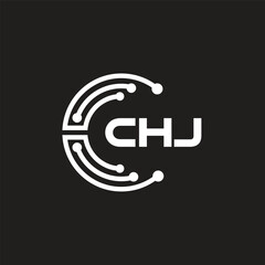CHJ letter technology logo design on black background. CHJ creative initials letter IT logo concept. CHJ letter design.	
