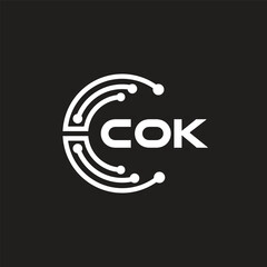 COK letter technology logo design on black background. COK creative initials letter IT logo concept. COK letter design.	
