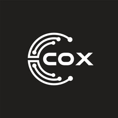 COX letter technology logo design on black background. COX creative initials letter IT logo concept. COX letter design.	
