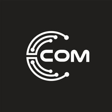 COM letter technology logo design on black background. COM creative initials letter IT logo concept. COM letter design.	

