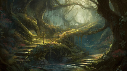 background of a fantasy  forest. Generative Ai