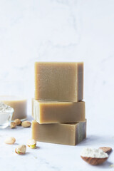 handmade natural soap made with pistachio milk and French green clay.