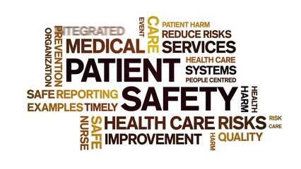 Patient Safety animated tag word cloud;text design animation kinetic typography seamless loop.