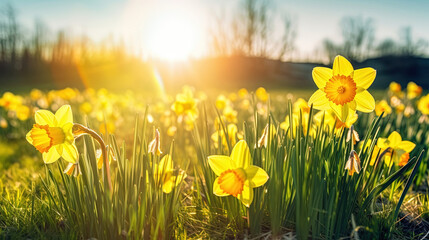 Fototapeta na wymiar daffodils in the morning. Generative Ai