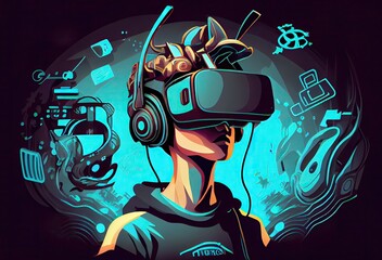Illustration Young Adult Vr Background Generative AI