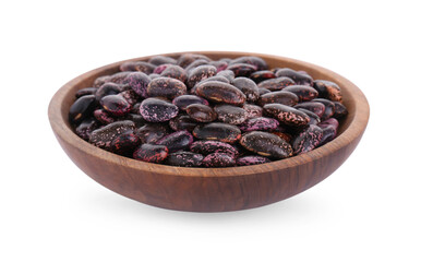 wooden bowl with dry kidney beans isolated on white