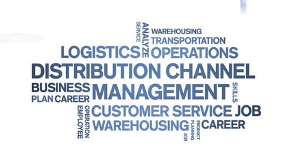 Distribution Channel Management animated tag word cloud;text design animation kinetic typography seamless loop.