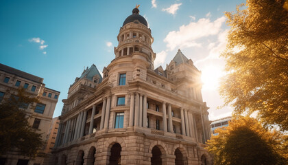 Naklejka premium Illuminated government building symbolizes city rich history generated by AI