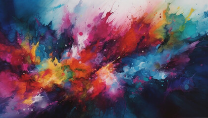Vibrant colors splash in chaotic watercolor painting generated by AI