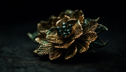 Fototapeta premium Golden brooch on black, ornate elegance shines generated by AI