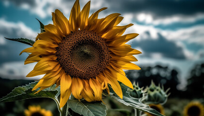 Yellow sunflower shines in vibrant summer meadow generated by AI