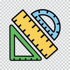 Fototapeta premium Stationery. Ruler, square, transpartier for drawing on transparent background. Vector illustration