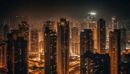 Fototapeta na wymiar Glowing skyscrapers illuminate the modern city skyline generated by AI
