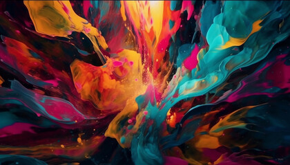 Vibrant colors mix in wet acrylic painting generated by AI