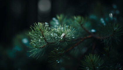 Fototapeta na wymiar Evergreen branches shine bright in winter night generated by AI