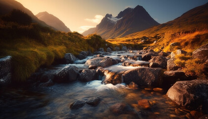Fototapeta na wymiar Majestic mountain range, tranquil scene, flowing water generated by AI
