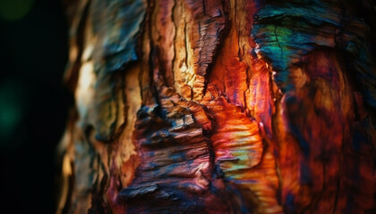 Fototapeta na wymiar Vibrant colors illuminate the dark forest mystery generated by AI