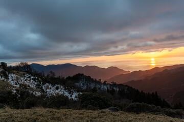 Sunset from top of hill or mountains