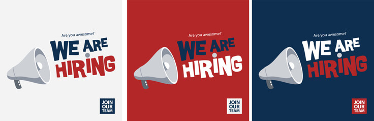 3 set vector poster for we are hiring. Social media modern poster design. 3 in 1 template bundle. job vacancy recruitment. we are hiring join our team announcement. Business recruiting concept. EPS 10