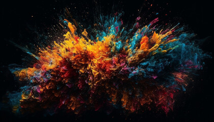 Fototapeta na wymiar Futuristic galaxy explodes in multi colored chaos generated by AI