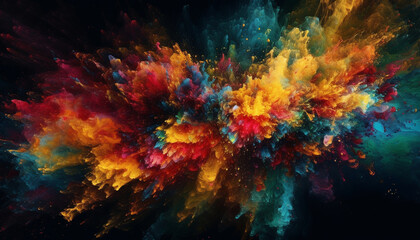 Fototapeta na wymiar Exploding colors in space, a vibrant chaos generated by AI