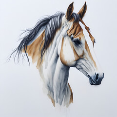 Watercolor portrait of a horse on a white background