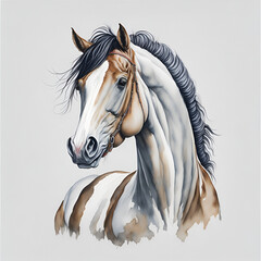 Watercolor portrait of a horse on a white background