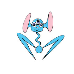 Vector cute funny alien in doodle flat style. Simple color illustration, clip art on theme of UFO, space, kids design