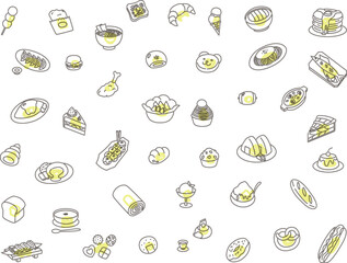 食べ物の壁紙イラストアウトライン　黄色