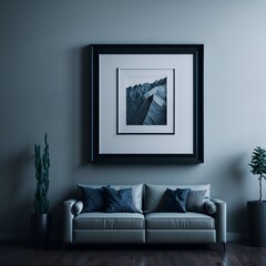 Photo of a cozy living room with a comfortable couch and modern wall art