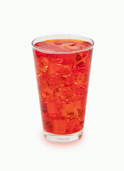 Clean water light red light nectar in glass ice white drinking isolated on cut out PNG. to prepare for drink. At parties or refreshing drinks at various festivals all over the world.