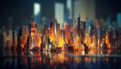 Futuristic city skyline glows in multi colored reflection generated by AI