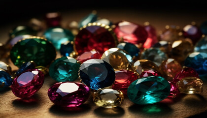 Shiny gemstones in a luxurious jewelry collection generated by AI