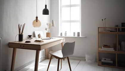 Fototapeta na wymiar Modern domestic room with elegant wood design generated by AI