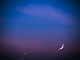 Moon Ramadan Background,Eid Kareem Mubarak with Night Crescent Haft Moon and Star Islam Symbols...