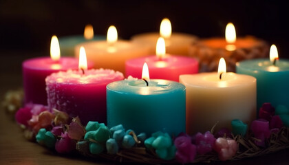 Fototapeta na wymiar Candle burning bright, illuminating celebration of love generated by AI