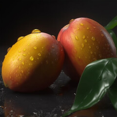 Mangos with green leaves Generative AI Generated