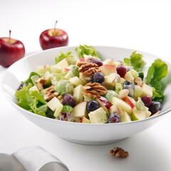 A salad with apples, walnuts, and blueberries Generative AI Generated