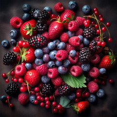 A bowl of red and blue berries Generative AI Generated
