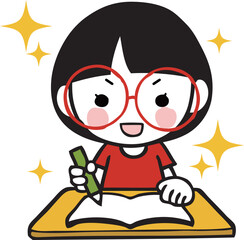 Naklejka premium 勉強にやる気をだす眼鏡の女の子