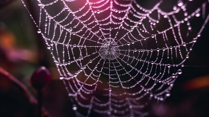 Beautiful cobwebs after the rain in a summer park