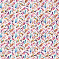 Colourful BOHO seamless watercolour pattern Generative AI Illustration