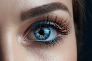Fototapeta premium Close up detail beautiful female eye blue color. Generative ai