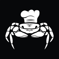 Ocean sea crab simple with chef hat icon on black background
