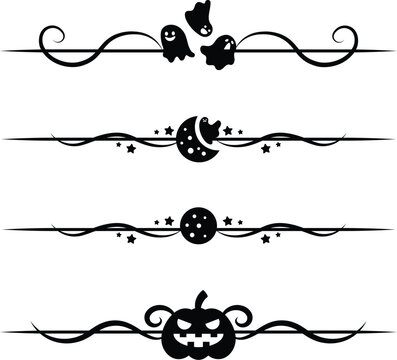 Halloween design elements set. Silhouettes of pumpkins, bats, spiders, cobwebs, spiders. Set Of Divider 