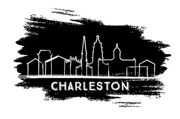 Charleston South Carolina City Skyline Silhouette. Hand Drawn Sketch. Charleston Cityscape with Landmarks.