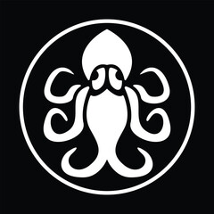 Octopus Isolated on black background vector icon. Can be used for logo or badge.