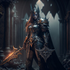 Female knight of darkness who waits for the heroes as the Demon King's personal guard.｜Generative AI