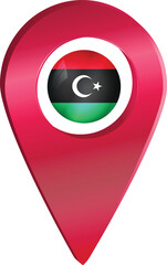 Destination pin icon with Libya flag.Location red map marker